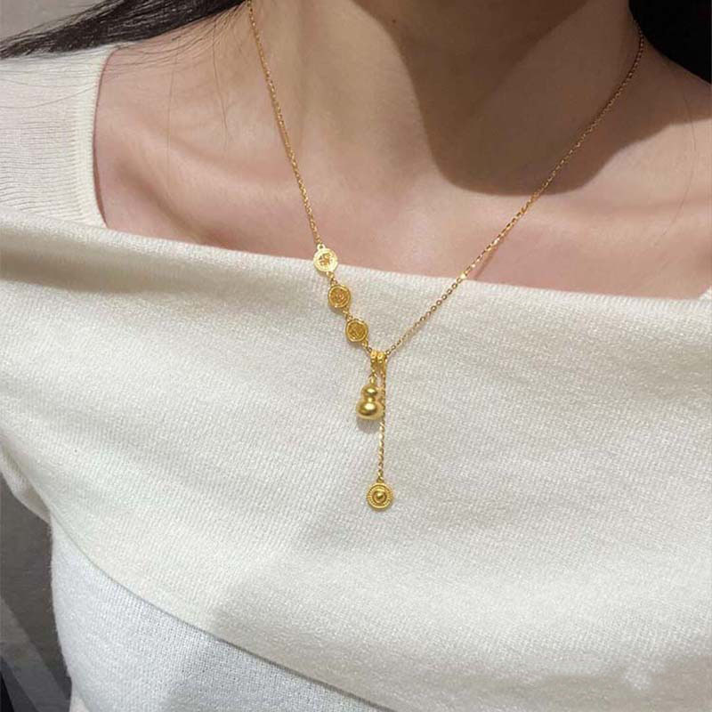S925纯银金色福牌葫芦项链女
