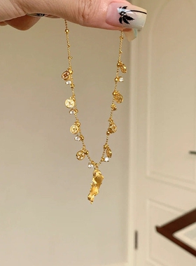 金色钱币吊坠流苏项链女配饰