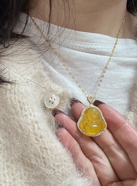 S925纯银黄玛瑙佛公吊坠玉髓项链