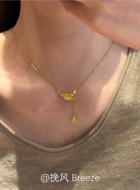 复古金色天使翅膀项链女配饰精致