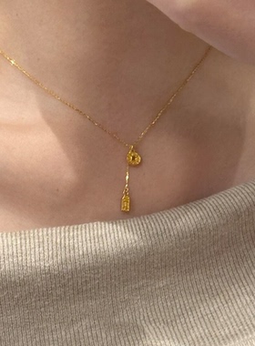 金色铜钱项链女精致颈链