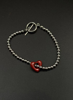 复古红色爱心串珠手链女时尚百搭