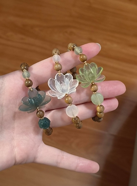 绿色莲花串珠手链2026新款手串