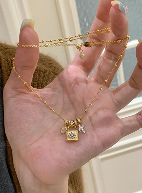 金色锁头十字架项链女配饰颈链