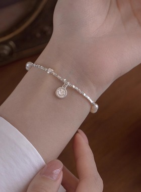 S925纯银珍珠爱心碎银手链手串