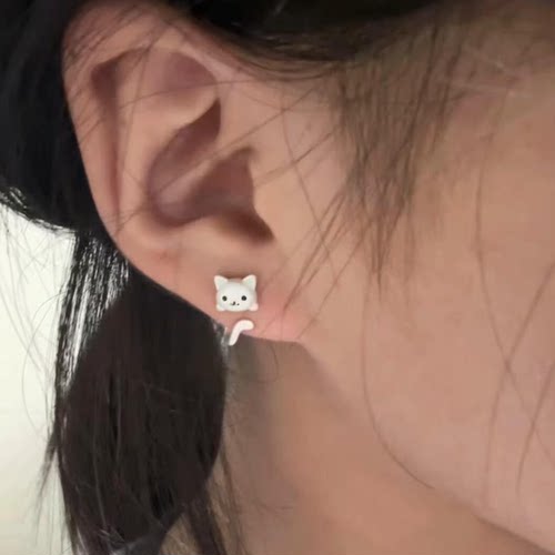 韩系冷淡风可爱小猫耳钉女款