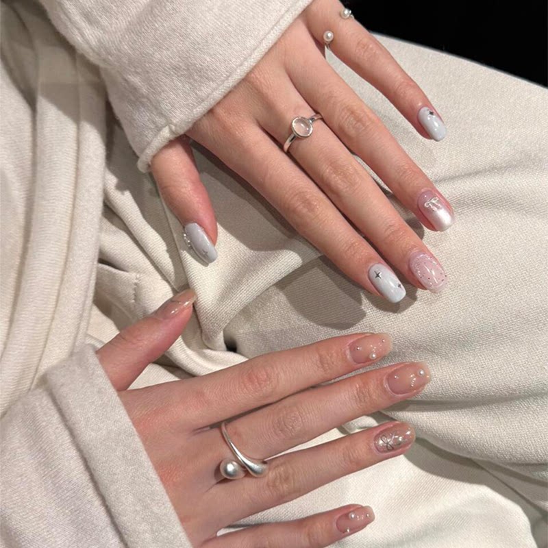 磨砂交叉水滴戒指女款小众设计轻奢高级感白玉髓仿珍珠食指戒指环