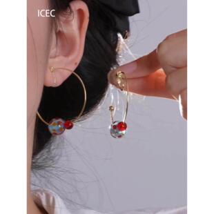 红色波点圆珠大圈圈耳夹女无耳洞耳环2026新款 高级感文艺小众耳饰