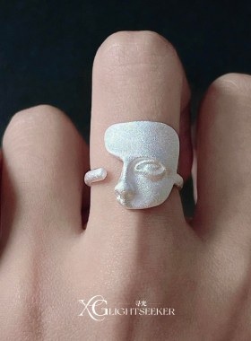 银色磨砂面具戒指女2026新款指环