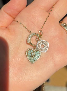 vintager中古蓝色太阳花爱心项链