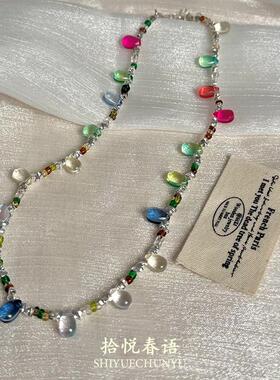 冰透彩色水滴串珠项链女气质颈链