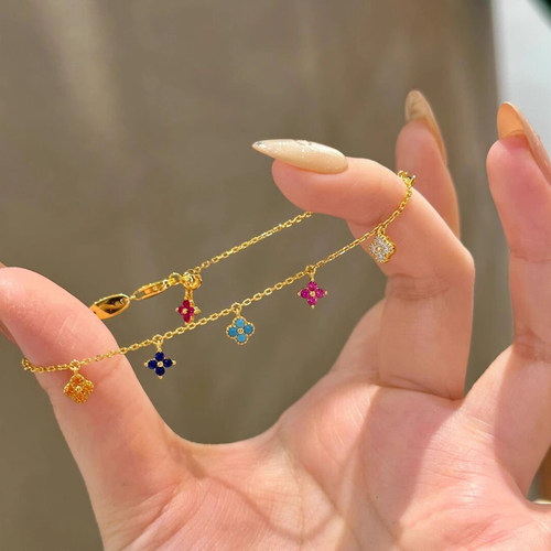 彩虹四叶花手链多巴胺项链女款