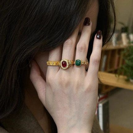 中古vintager红宝石戒指女小众设计轻奢高级感食指戒叠戴精致指环