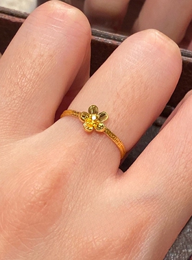 金色花朵戒指女小众设计精致百搭