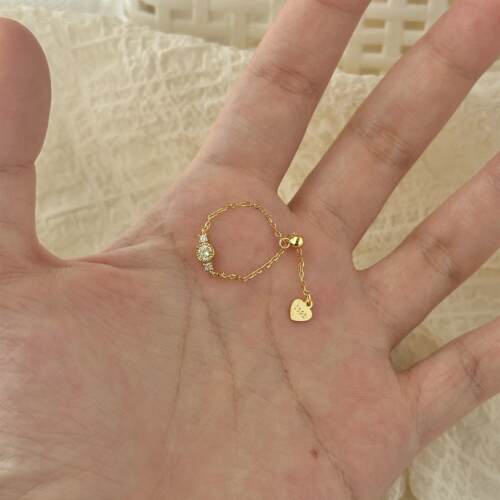 S925纯银橄榄绿链条抽拉戒指