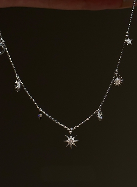 银色芒星吊坠项链女配饰精致颈链
