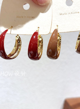 复古红色耳环女本命年马年耳扣