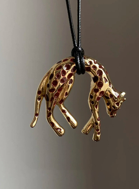 黑金钱豹吊坠项链女老钱风辣妹