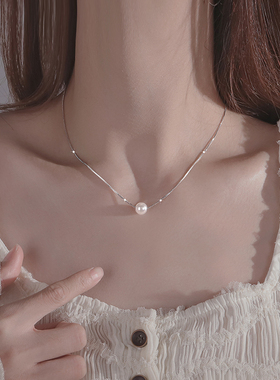925银珍珠项链女轻奢小众锁骨链