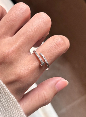 韩系素圈仿钻钉子戒指女高级感