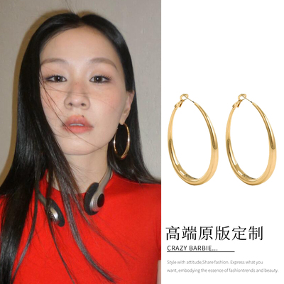 金靖同款金色椭圆素圈耳圈