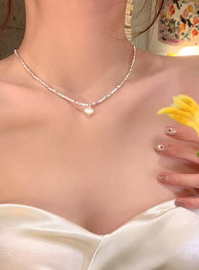 多巴胺彩色串珠爱心仿碎银子项链
