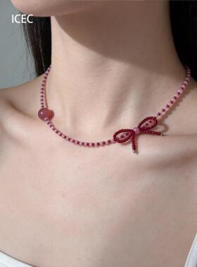 蝴蝶结串珠项链女轻奢小众高级感