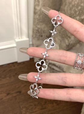 S925纯银繁花锆石抽拉手链女款