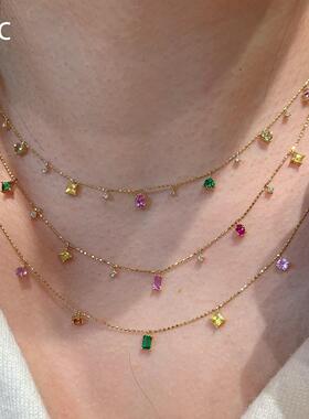 多巴胺彩色方块流苏项链女颈链