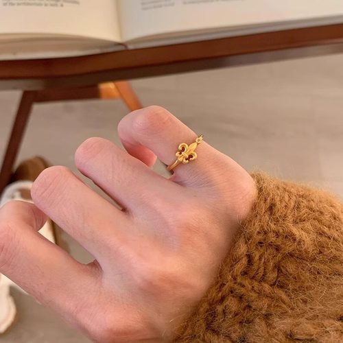 S925银中古拉丝鸢尾花戒指~尾戒