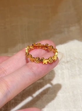 金色木马铜钱币戒指女小众设计感