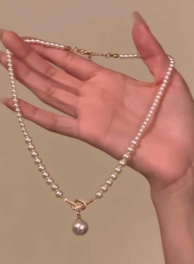 复古扭结仿珍珠项链女配饰毛衣链