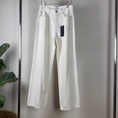 子欧美系米白色高腰简约显瘦直筒牛仔长裤 rag欧货新款 白裤 宽松感