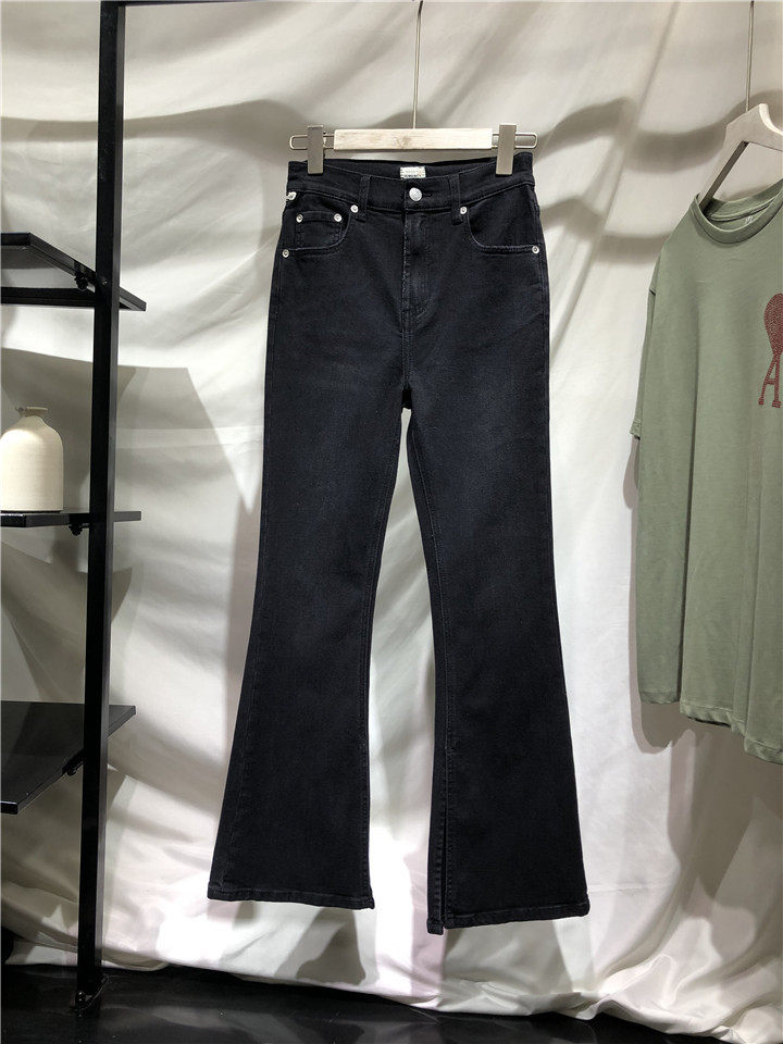 欧美系黑灰色牛仔裤长裤子女高腰内开叉喇叭裤显瘦原厂精品系列