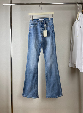 巨显瘦气质新款欧美系MO高腰浅蓝色烫中线喇叭裤牛仔长裤女