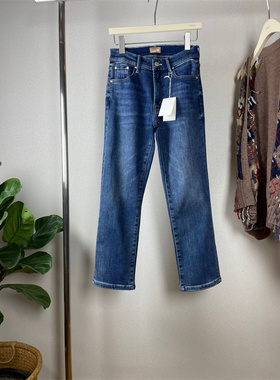Mo加绒厚实牛仔裤女经典蓝色高腰小直筒显瘦显腿长九分裤有弹性