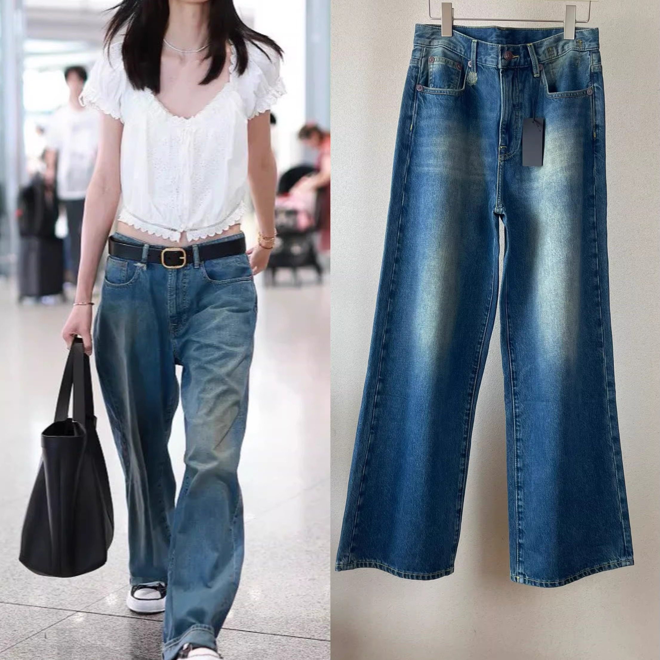 美式R做旧感个性时髦高腰怀旧蓝显瘦阔腿牛仔裤女长裤松弛感直筒,女装/女士精品,牛仔裤,淘宝优惠券,粉丝福利购,淘宝优惠卷