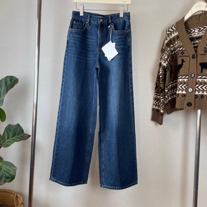tot25款简约高级欧美系复古蓝色高腰中线阔腿直筒牛仔裤显瘦长裤,女装/女士精品,牛仔裤,淘宝优惠券,粉丝福利购,淘宝优惠卷
