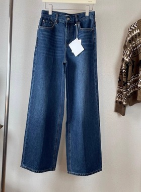 tot25款简约高级欧美系复古蓝色高腰中线阔腿直筒牛仔裤显瘦长裤