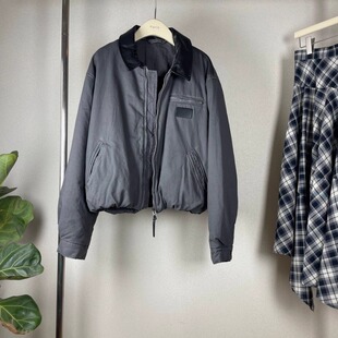 Ac25秋冬美式复古做旧皮领棉服拉链飞行员夹克外套宽松保暖巴恩风