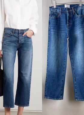 ROW显瘦神裤经典百搭9分蓝色直筒牛仔裤露脚踝小个子显高显腿直