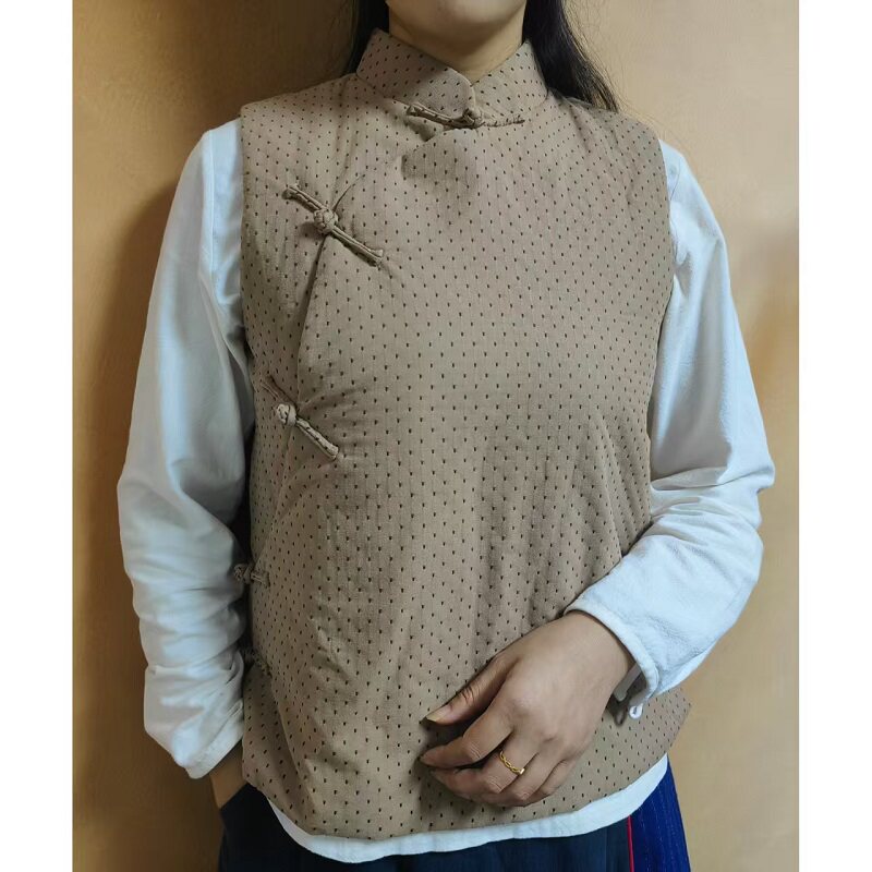 福利款【醉薇】素荷 棉麻马夹 亚麻女加厚 中式 立领盘扣 马甲 女