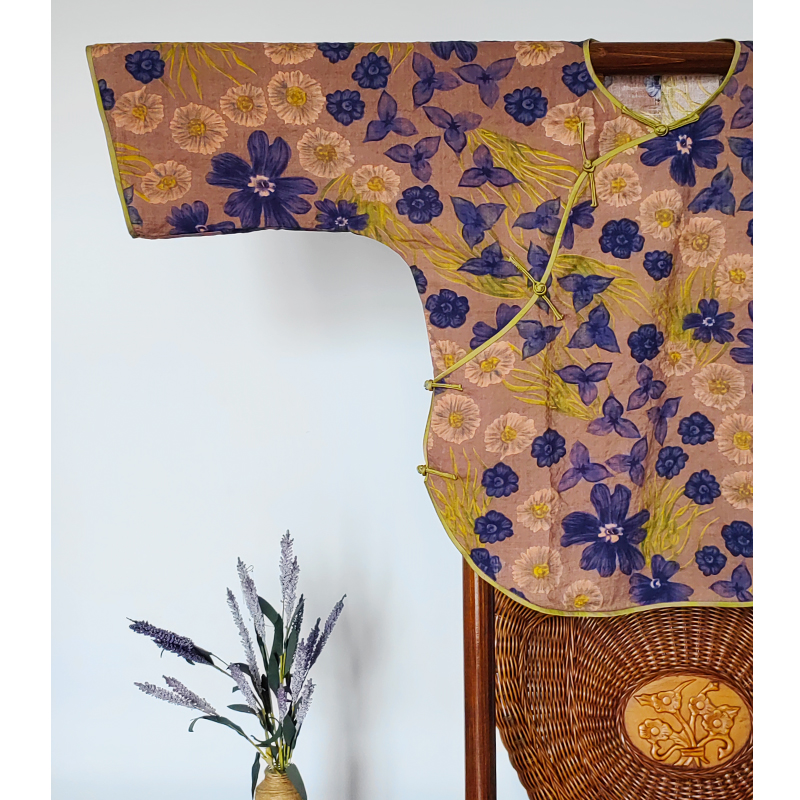 【繁花朵朵】素荷自制 中式倒大袖上衣细纱支竹节泡泡棉复古文艺