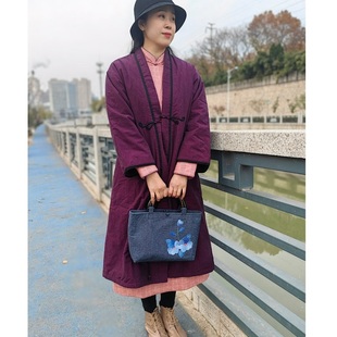 【逐游】素荷原创花扣棉袍加棉大衣纯棉中式汉服复古保暖长款口袋