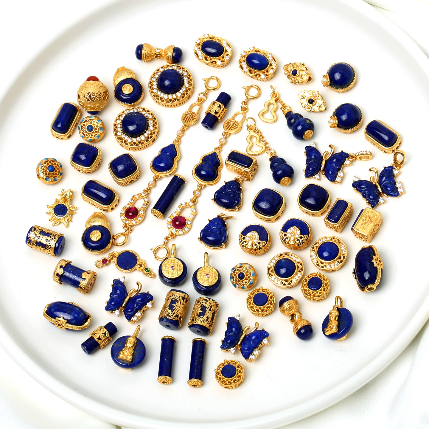 银镀金镶天然青金石葫芦提溜吊坠