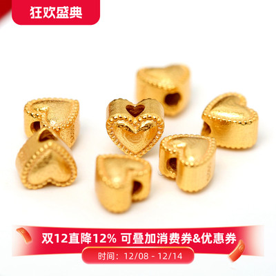 古法银925纯银镀金爱心隔珠diy手链编手绳配件老金心形配珠配饰