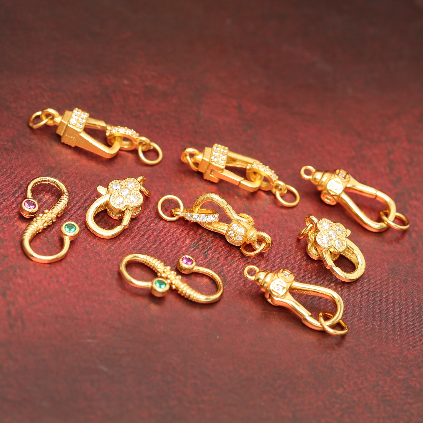 银镀金镶钻S扣可打开弹簧扣配件