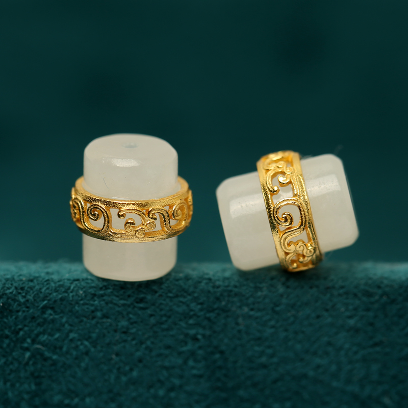 和田玉白玉桶珠925银包金配件