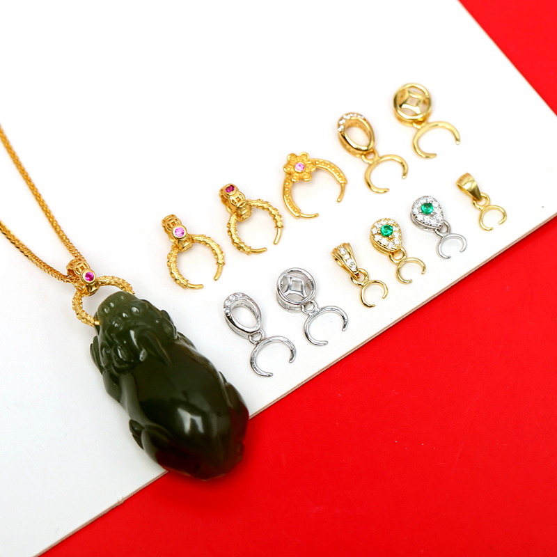 纯银镀金镶钻牛鼻孔扣头