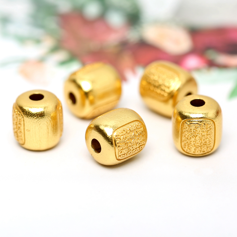 纯银镀金五条经文桶珠配件